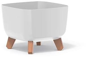 URBNLIVING 24cm Square Gracia Planter with Legs, Decorative Box for Indoor/Outdoor Garden, Modern Planter, Stylish Balcony Landscaping, Flower Pot with Wooden Stand - White