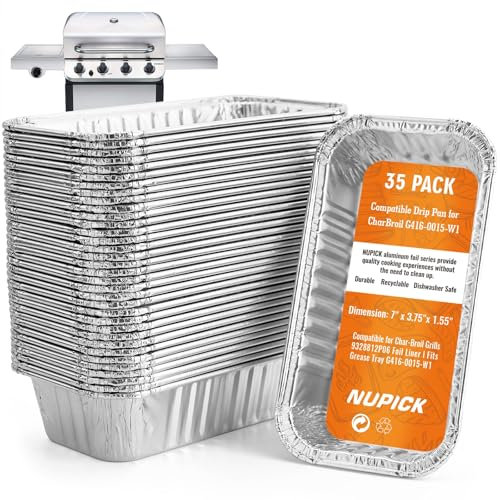 NUPICK 35 Pack Drip Pans for Char-Broil Grills 9328812P06, Grill Accessories for Char-Broil Grills, Disposable Aluminum Foil Grease Trays - 11 X 5