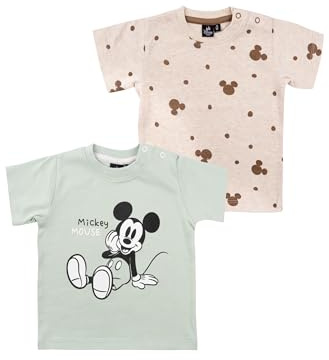 Disney Mickey Mouse Baby T-Shirt für Jungen und Mädchen - Shirt Babykleidung Kurzarm Braun Hellgrün (2er Pack)