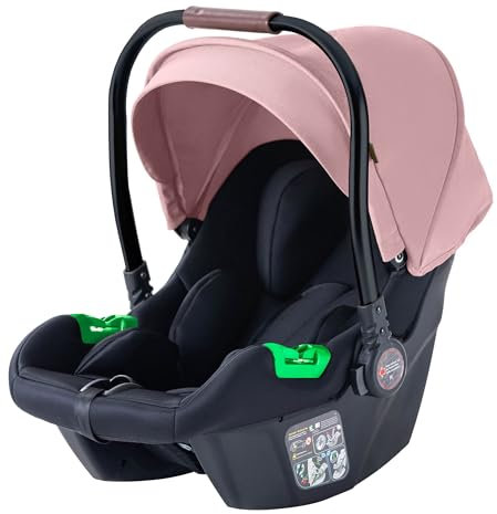 Daliya® NEOMOVE i-Size Babyschale 0–13 kg (40–87 cm) – 5-Punkt-Gurt, verstellbare Kopfstütze, für NEOMOVE Kinderwagen, Neugeboreneneinlage, Tragegriff, Baby Autositz, Kindersitz (Schwarz-Rosa)