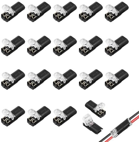 20Pcs Electrical Wire Connectors Push Fit 2 Pin Cable Connectors | Solderless Quick No Wire-Stripping Low Voltage Speaker Wire Connector Terminals for 18-22 AWG Wires