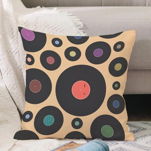 VJIZLOQB Kissenbezug 30x30cm Dekokissen Polyester Sofakissen,Kissenbezüge,für Sofa Schlafzimmer Wohnzimmer Outdoor Kissenhülle,Bunte Musik DJ Vinyl Retro-Disk Vintage Phonograph Muster Aufnahme aku