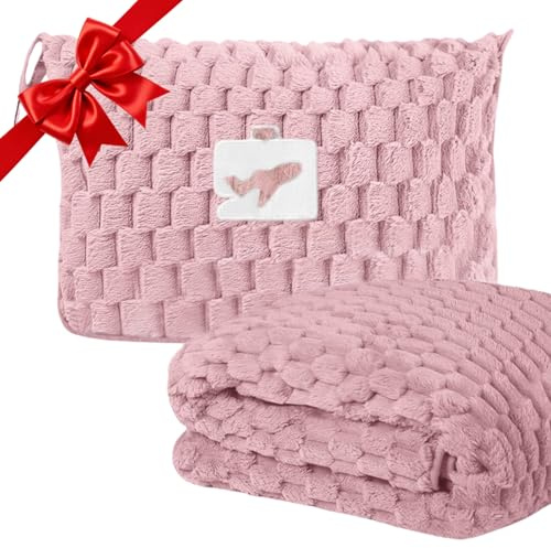 flintronic Reisedecke Kissen 2 in 1, 170 x 130 cm Weiche Flugzeugdecke, Flugzeugdecke, Ultraleichte Reisedecke für Urlaub, Büro, Zuhause, Geschäftsreisen (Rosa)