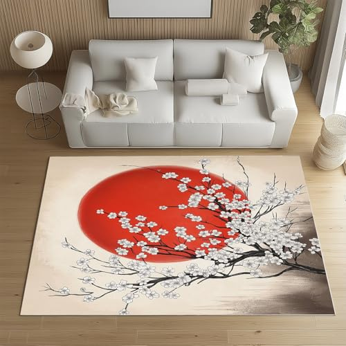 Sshjfeu Japanischer Stil Fussmatte Aussen Schmutzfangmatte 80x120, Kirschblüten Teppiche, Fussmatte Innen Outdoor, Kleiner Teppich Asiatischer Traditioneller, Waschbar Kurzflor rutschfest