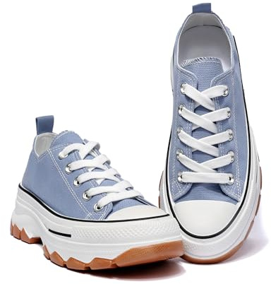 Kids Platform Canvas Trainers – Chunky Lace-Up Sneakers for Boys & Girls, Casual School & Play Shoes Blue