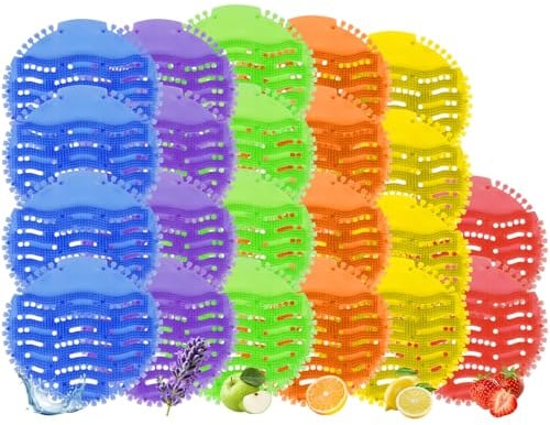 LOMGDOVC Urinal Screen Deodorizer Mats 22 Pack, Urinal Mats Scented with Long Bristle, Anti-Splash & Anti-Clog Urinal Pads, Odour Freshener Blocks for Toilet, Bathroom, Office, Restaurant, School