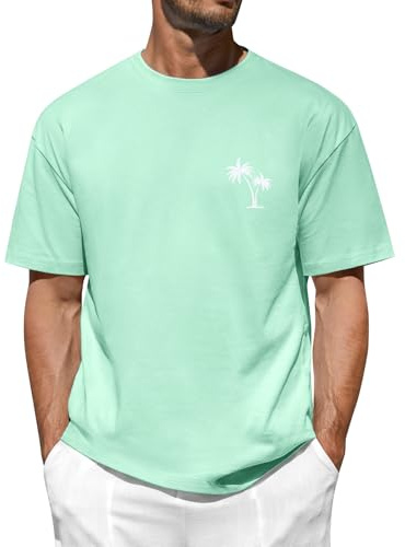 Voqeen Mens Oversized T Shirt Cotton Tshirt Loose Fit Short Sleeve Crew Neck Summer Casual Tops Lightweight Over Sized T-Shirts for Gym Basic Tee Green