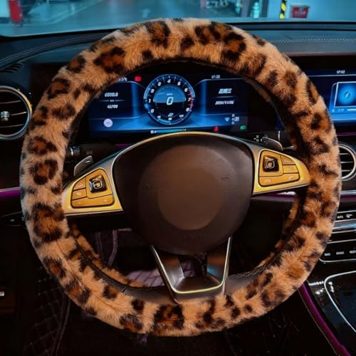 DTBAIHUIBIN Leopardenmuster Lenkradbezug Plüsch für Chery Jaecoo J7 2023 2024 2025, Lenkradabdeckung Lenkradhülle Winter Lenkradschoner Lenkrad Plüsch Lenkradbezug Winter