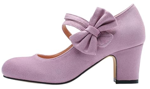Generisch Zapatos clásicos de tacón alto con puntera redonda para Oktoberfest, invierno, moda casual, estampado floral, zapatos de noche, Color lila claro., 45 EU