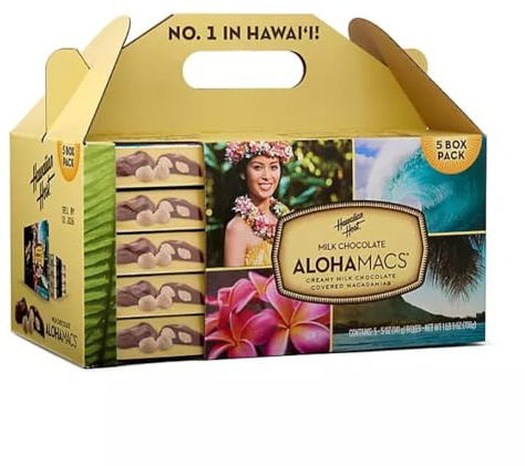 Hawaiian Host Alohamacs Milk Chocolate The Original Chocolate Covered Macadamia Nut, 5 Box Tote - 5 Ounces