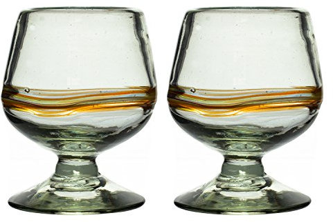 Tumia LAC Vaso de Brandy/Cognac Artesanal – Vidrio Reciclado – Raya multicolor - Juego de 2