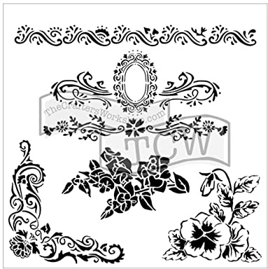 The Crafters Workshop Floral Flourish Stencil, Transparent, 6 x 6-Inch (18 x 16 x 0.1 cm)
