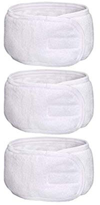 Frcolor Haarband für Make Up /verstellbare SPA Stirnband mit Klettverschluss 3pcs (weiß)