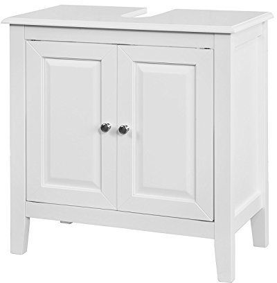 SoBuy FRG202-W Meuble sous-Lavabo Dessous de lavabo ou Evier Meuble de Salle de Bain Vasque à 2 étages et 2 Portes -Blanc