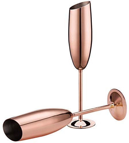 Elegant Rose Gold Stainless Steel Champagne Flutes for Party Toasting Celebration Birthday Anniversary Bride Groom Mr Mrs Wedding,Long Stem Shatterproof Champagne Glasses for Christmas,Outdoor