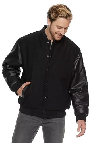 Victory Outfitters Herren Varsity Jacke Lederärmel und Wollmischung Letterman College Varsity Jacke Bomberjacke, Schwarz, Large