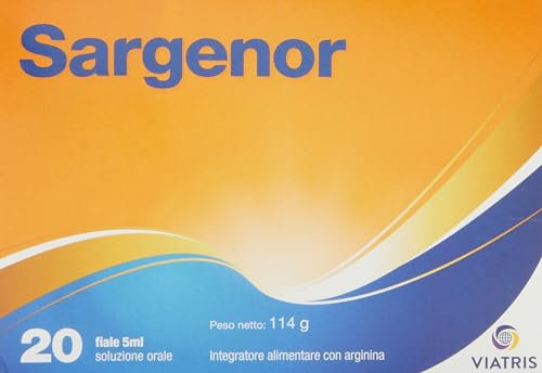 Sargenor, Integratore Alimentare con Arginina, Utile in Caso di Stanchezza Fisica e Mentale, 20 Fiale, Confezione da 114 gr