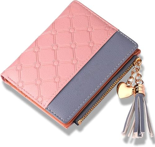 DXIA Geldbörse Damen, Kurzer Süß Geldbeutel Leder Für Frauen, Quaste PU Leder Portemonnaie, Multi Slots Kleine Brieftasche, Schlanke Kartenhalter Geldbörse, Reißverschluss Klein Portemonnaie