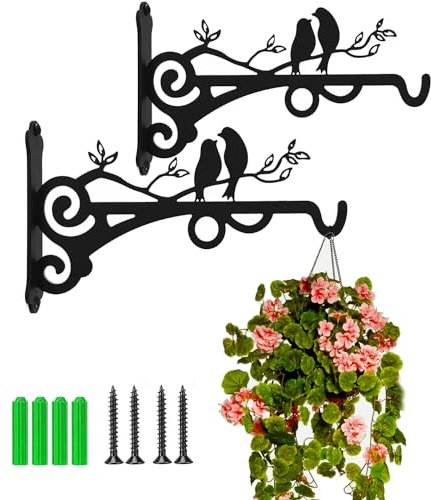 KSS 2PCS Hanging Basket Bracket, Brackets for Hanging Basket,Bird Feeders,Lanterns,Wind Chimes,Planters,Outdoor Decoration Hooks (Black)