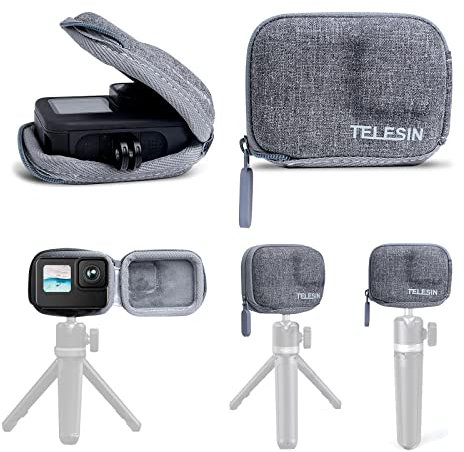 TELESIN Custodia Piccola per GoPro Hero 11 10 9 Nera, Custodia Protettiva Tascabile Borsa da Viaggio con Cerniera Mezza Aperta Supporta Selfie Stick e Treppiede Accessori