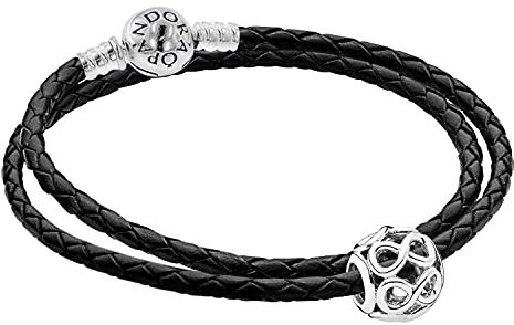 Pandora Damen-Lederarmband im Set mit Charm Unendlichkeit zauberhafter Armschmuck für Frauen, elegante Geschenkidee, 51523-38 38 cm