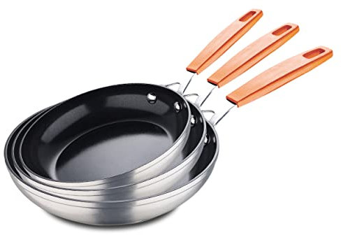 San Ignacio Compact - Juego de Sartenes Antiadherentes - Fabricado en Aluminio Forjado - Tamaños de 20, 24 y 28cm de Diámetro - Juego de sartenes - Para todo tipo de Cocinas Incluy Inducción