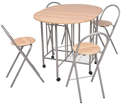 ZEYUAN Ausklappbarer Esstisch, Esszimmertisch, Baumkantentisch, Dining Tables, Esszimmermöbel, Küchentisch, fünfteilig MDF