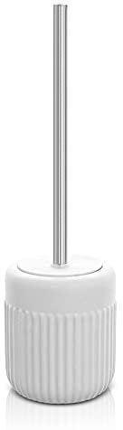 Inbagno Scopino Bagno per WC Bianco, Manico Cromato, Include portascopino, in Ceramica, ciuffo con setole Bianche, Linea Cup