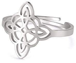 kkjoy Wicca Hexenknoten Ring Einstellbare offene Fingerringe Edelstahl-Ring mit keltischem Knoten für Frauen