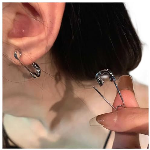Allereya Vintage Sicherheitsnadel Ohrringe Büroklammer Ohrringe Gothic Brosche Ohrstecker Ohrringe Silber Minimal Ohrringe Schmuck Für Frauen Und Mädchen