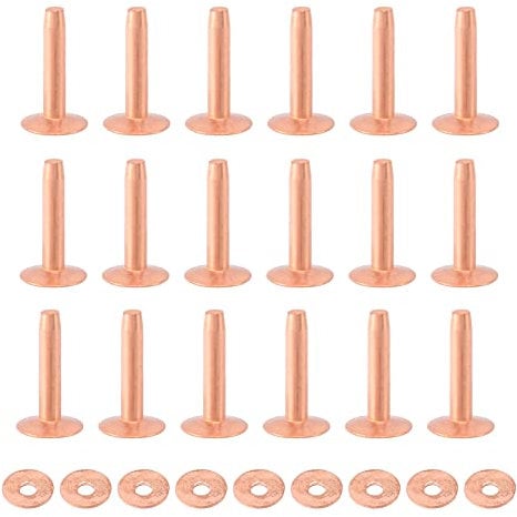 Hopbucan 100 Sets Copper Rivets and Burrs Washers Leather Copper Fastener for Wallets Collars Leather DIY Craft Supplies
