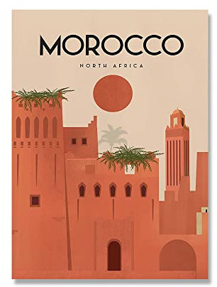 HLSHOE Decor Besuchen Sie Marokko Vintage Landschaft Poster Marrakesch Stadt Reise Leinwand Malerei Moderne Wand Kunstdruck Bild Home Dekoration (Color : A, Size : 50x70 No Frame)