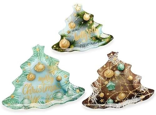 Set Piatti in Vetro Natale Misure: Grande: cm 27,5 x 27,5 H Medio: 24 x 24 H - Piccolo: 20,5 x 20,5 H