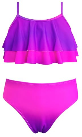 SHEKINI Maillot de bain pour filles deux pièces réglable à volants imprimé, 6-14 ans, 8 ans