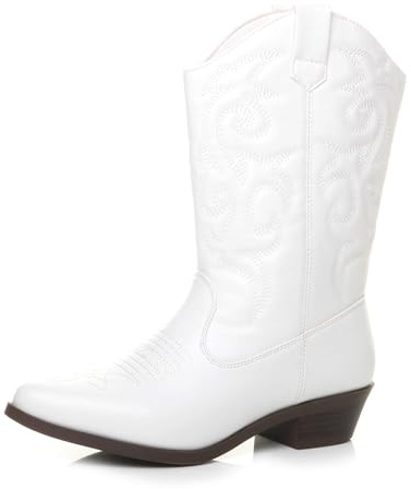 AJVANI Womens Ladies Low Cuban Heel Pointed Toe Western Calf Cowboy Boots Size 3 36