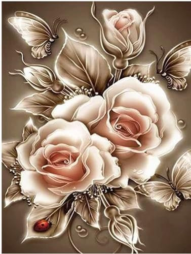 JJiaoLinin Diamond Painting Rose,40 x 30cm Diamond Painting Bilder Blattgold Stieg Diamant Painting Bilder Erwachsene 5D Diamant Painting Set für Anfänger Kristallkunst für Heimdekoration Geschenke
