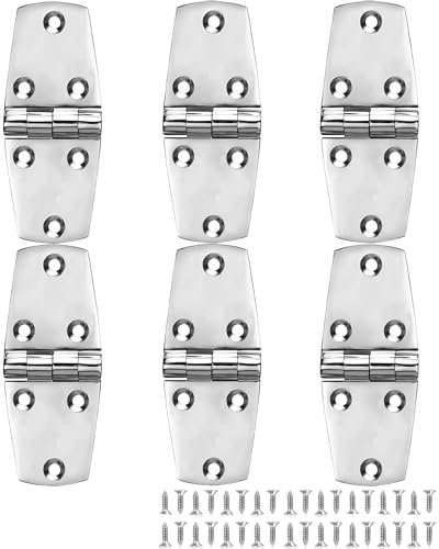 Charnières de trappe de bateau robustes en acier inoxydable, 102 x 38 mm, charnières de porte en acier inoxydable 316 massif avec vis (6 pièces)