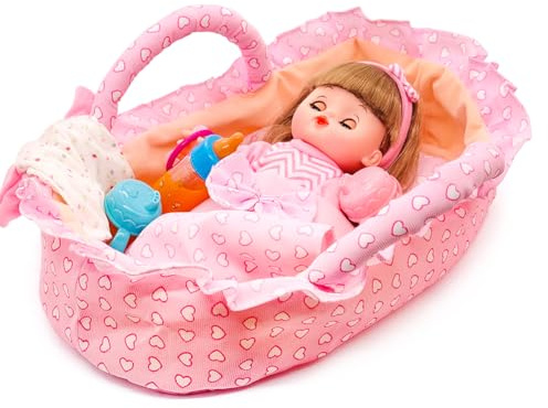 Baby Doll Bassinet Portable Carrier for 8-12 Inches Doll Accessories Baby Doll Crib Set Toys Baby Doll Cradle Sleeping Basket Bed