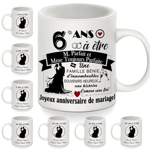 6 ans à être Monsieur Parfait et Madame Toujours Parfaite Mug anniversaire pour couples femmes hommes épouse mari Amis 6 ans de mariage cadeau 6ème anniversaire cadeau Tasse à café(6 ans)