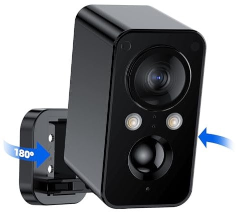 Telecamera Wi-Fi Esterno senza Fili Pan 180°: 2K Batteria Videocamera Sorveglianza Interno Visione Notturna a Colori Impermeabile IP66 Rilevazione di Movimento PIR Audio a 2 Vie