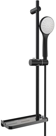 S'AFIELINA Noir Rond Système de Douche - Ensemble Complet de Pommeaux de Douche, Tuyaux en Acier Inoxydable, Supports RéGlables, Barres de Douche et Porte - Savon en Acrylique Transparent