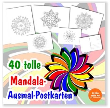40 x Ausmal-Mandalas für Erwachsene als Postkarten im Set (Größe Din A6 | ca. 14,8 x 10,5 cm)