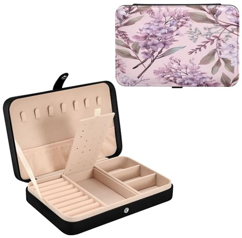 Sevdomey Hydrangea Jewelry Box PU Leather for Women Girls, Velvet Lined Travel Portable Jewelry Storage Case for Rings, Earrings, Necklaces, Bracelets