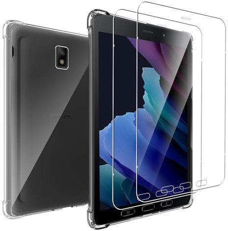 MEMELOKA Funda para Samsung Galaxy Tab Active 3 + Cristal Templado, Carcasa TPU Transparente Flexible Anti-arañazos con Esquinas Reforzadas, Silicona Ultrafina Anti-Choques Funda