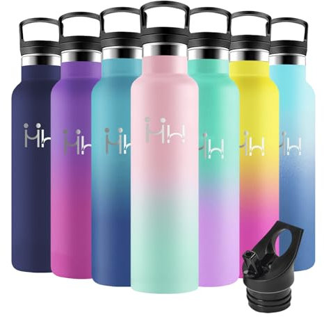 Motswedi Gourde Isotherme, 1000ml Anti-Fuite, Gourde Paille, Poignée de Transport, Bouteille Isotherme, Anti-Fuite, Gourde Inox, Gourde avec Paille pour Sport, Voyage, École, Rose Clair & Vert Clair