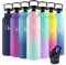 Motswedi Gourde Isotherme, 1000ml Anti-Fuite, Gourde Paille, Poignée de Transport, Bouteille Isotherme, Anti-Fuite, Gourde Inox, Gourde avec Paille pour Sport, Voyage, École, Rose Clair & Vert Clair