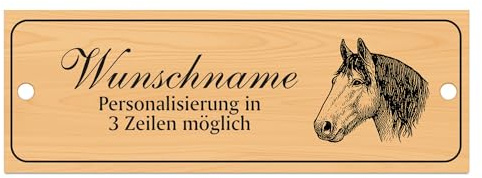 Dekolando Stallschild Boxenschild Friese personalisierbar mit Wunschtext Pferd Pferde – Stalltafel aus Kunststoff in Holzoptik – 20 cm × 7,5 cm