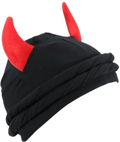 ZWTPGKRD Trendige Durag Kopfbedeckung mit Horn für Wandern, Camping, verstellbares Bandana, Totenkopf-Hut, Sport-Kopfbedeckung für Herren, Schwarz , Einheitsgröße