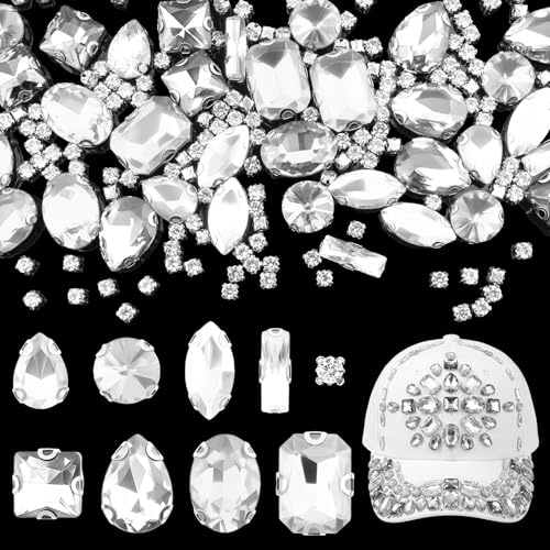 240 Stück Strasssteine zum Aufnähen, Glitzersteine Zum Annähen, mit flacher Rückseite, in gemischten Formen, für DIY Basteln Kleidung Schuhe Kostüm und Hochzeitskleid (Klar Weiß)