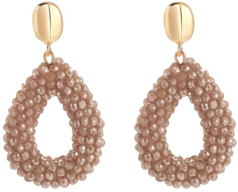 Boho Ohrringe für Damen,Geflochtene Perlen-Perlenschmuck mit Ohrhaken, Leichter Goldton Schmuck